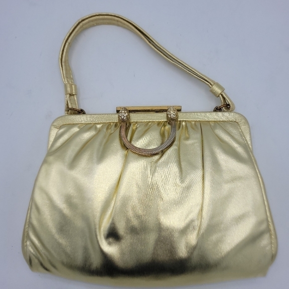 Vintage Andé Gold Clutch With Rhinestone Details Clasp. - Picture 8 of 16